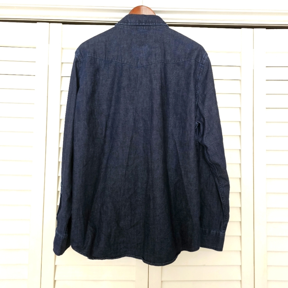 Lands End Blake Shelton Denim Jean Shirt Size L Pearl Snap Front Mens Blue - Picture 10 of 14